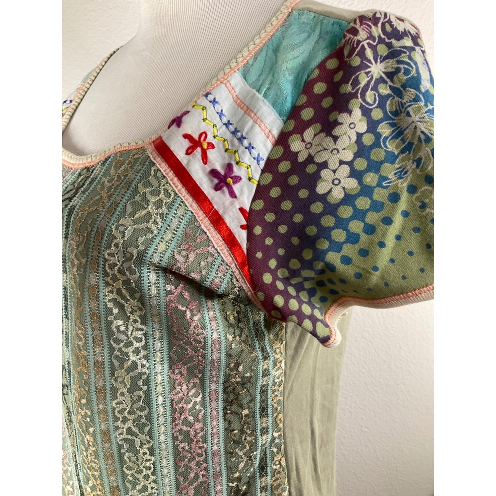 Edista Patchwork Tunic Top Embroidered Floral Sho… - image 3